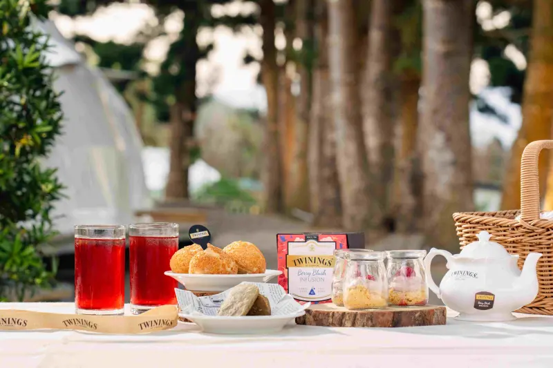 ▲在峇嵐杉丘品嚐下午茶，可以喝到唐寧茶，也有以茶款作成的多樣化小點。（圖／唐寧茶提供）