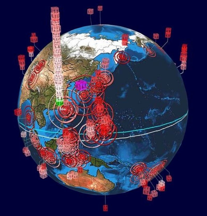 有網友分享3D圖，明顯可見台灣過去24小時內的地震相當密集。（翻自臉書）