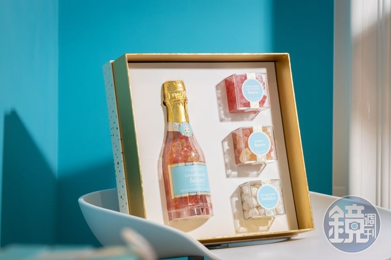 可以單買「貝里尼水蜜桃軟糖瓶」（1,190元／瓶），也可加入其他3種糖果包裝成禮盒。