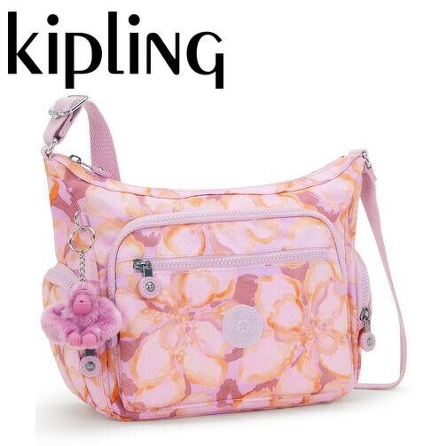 Kipling「牛角包」粉橘花卉印花多袋實用側背包-GABBIE S NT$3,480。