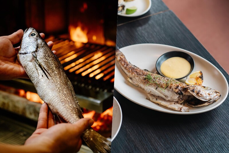 爐烤現流鮮魚是菜單上十分受歡迎的品項，每日漁獲皆新鮮直送。