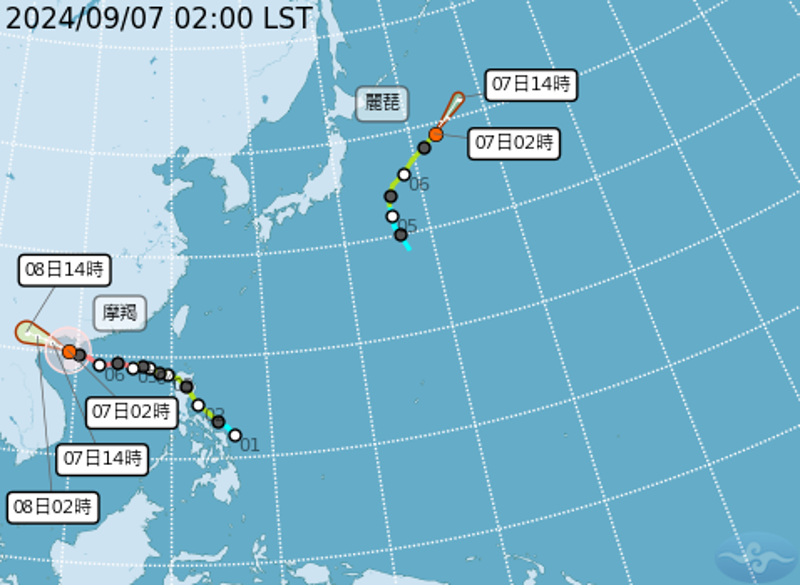 第12號颱風「麗琵」距離台灣較晚，對台灣天氣不會產生影響。（氣象署提供）