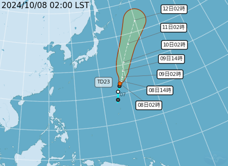第23號熱帶性低氣壓對台灣天氣無直接影響。（中央氣象署提供）