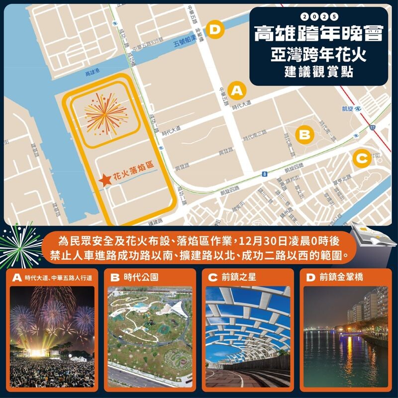 2025亞灣跨年花火最佳觀賞點。（高市府提供）