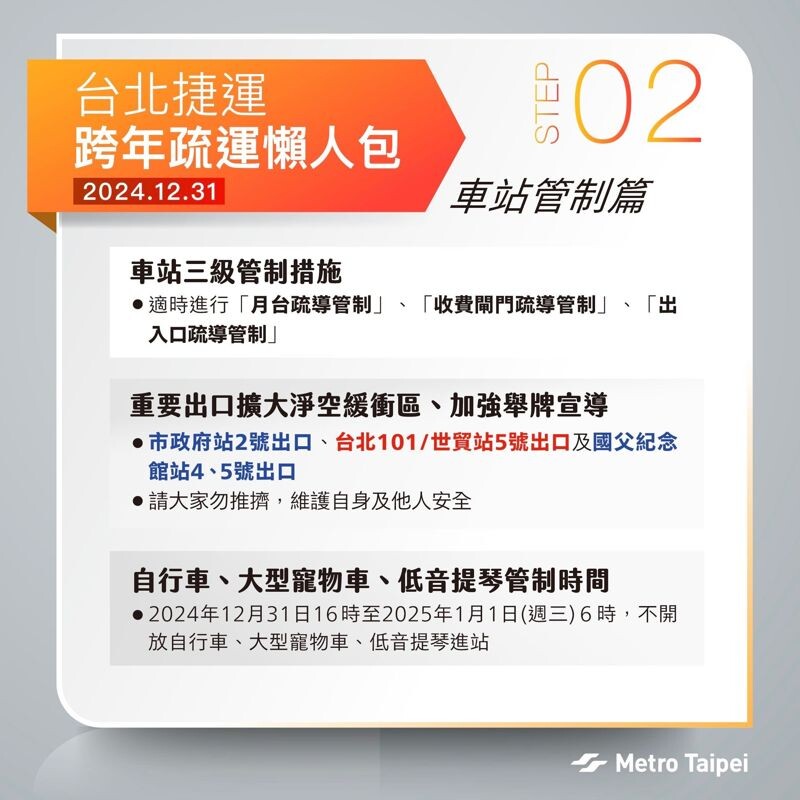 北捷說明跨年元旦相關疏運措施。(北市府提供)