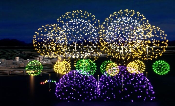 ▲跨河煙火煙火秀海上首創「雙尺玉天空齊發」模擬照片。　圖：新北市政府高灘地工程管理處／提供