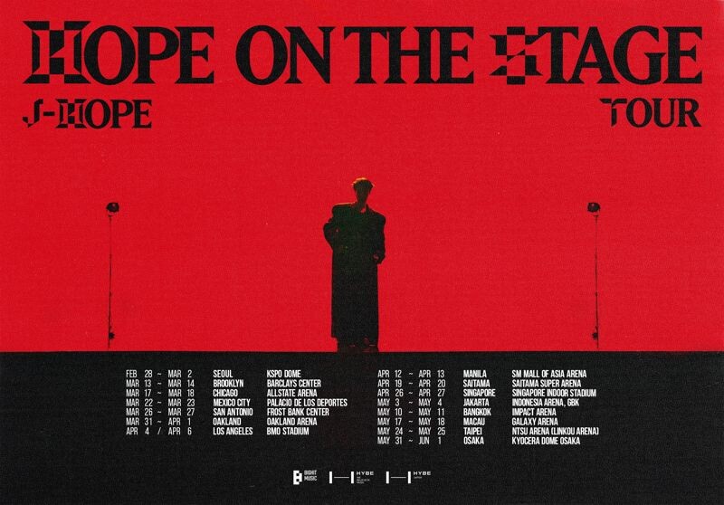 j-hope所屬公司今公開「HOPE ON THE STAGE」巡演日程,台北將在5月24、25日舉辦2場。(翻攝BIGHIT MUSIC X)