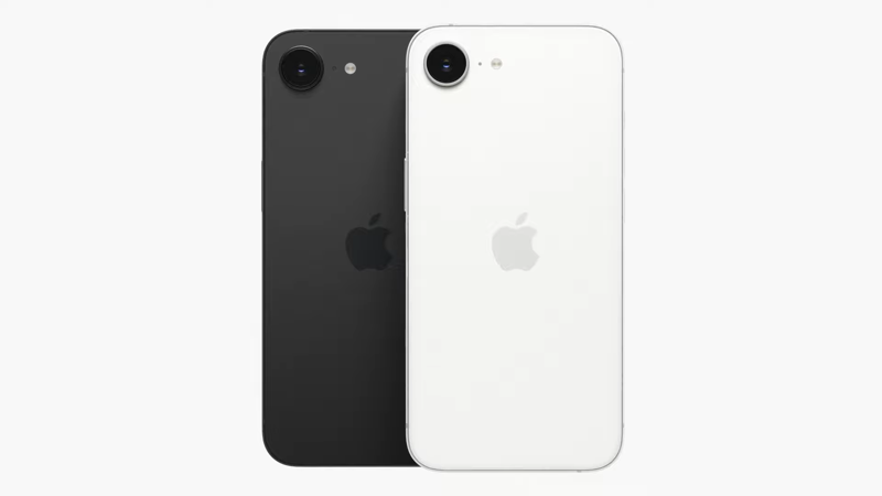 iPhone 16e同樣只採單一主鏡頭,尺寸為6.1吋,提供黑白兩色可選。(翻攝自Apple)