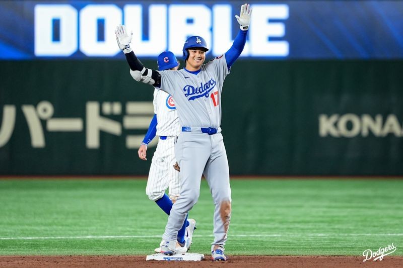 大谷翔平昨敲2安，助道奇隊得分取勝。（翻攝自X）