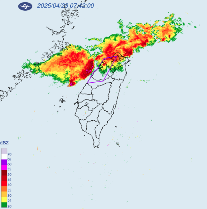 氣象署針對7縣市發布大雷雨即時訊息。(氣象署提供)