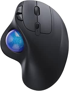 EWiN 滑鼠 軌跡球 無線 Bluetooth&2.4GHz兩用 3臺同時連線 5級DPI調節 Type-C充電式 500mAh大容量電池 無線 滑鼠 高精度 拇指操作 7鍵 前進/後退按鈕 適用於Windows/Mac/iOS/Android等