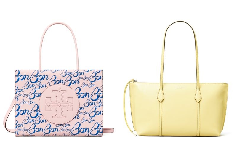 (左)TORY BURCH x BonBon Ella Bio小型托特包NT$14,500、(右)TORY BURCH x BonBon Perry小型拉鍊托特包NT$14,900。(TORY BURCH提供)
