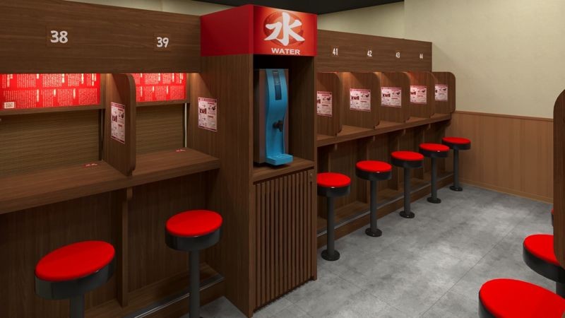 一蘭拉麵台北本店將在6月12日重新開幕,業者因衛生考量將座位飲用水龍頭移除,改成獨立的飲水機。(翻攝自天然豚骨拉麵專門店 一蘭台灣臉書)