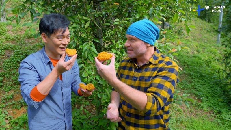 台灣愛玉是台灣特產舉世無雙,Jason(左)和Trevor(右)品嘗愛玉子。(TaiwanPlus提供)