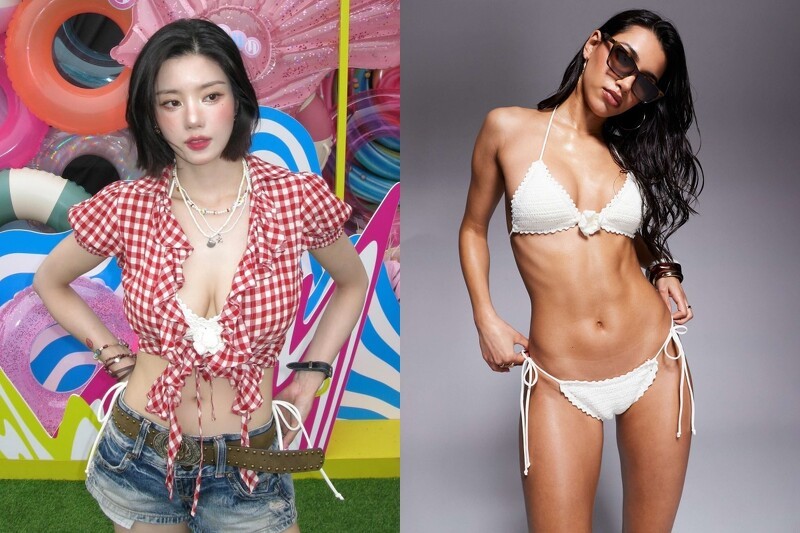 權恩妃2025年Waterbomb舞台造型,身穿Candypants紅白格紋外搭與針織比基尼