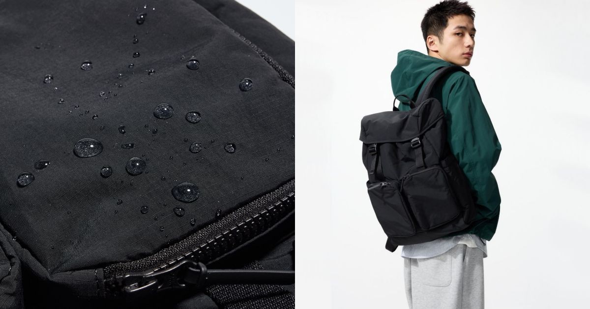 Uniqlo 全新多口袋後背包，具有「防潑水加工」，可抵擋小雨。肩帶的曲線設計，不僅貼合肩部不易滑落，也能為通勤者提供足夠的支撐力與舒適度。