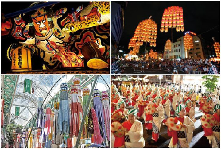 ▲從左上到右下分別是青森睡魔祭、秋田竿燈祭、仙台七夕祭、山形花笠祭　圖：株式会社 阪急交通社／提供