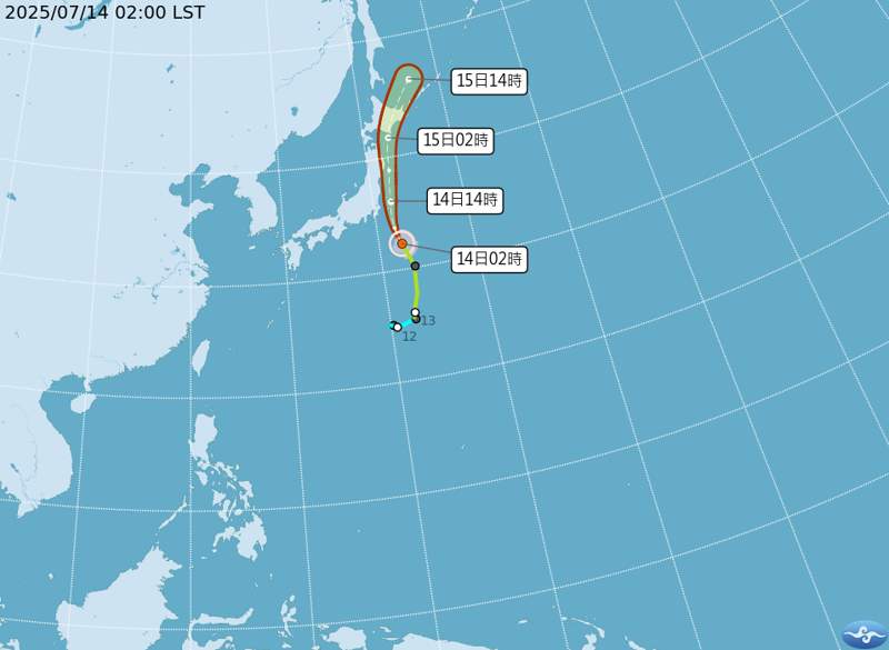 颱風「百合」最新路徑持續朝日本北上。(翻攝氣象署官網)
