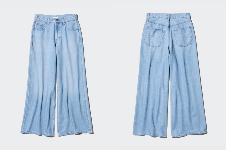 Uniqlo垂墜感牛仔寬褲,(商品編號:476346|商品售價:NTD1,290)。