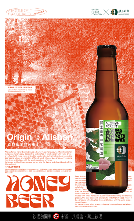 ▲阿里山森林蜜啤酒以特富野生產森林蜜為主要原料,蜜香四溢。【※ 禁止酒駕;飲酒過量,害人害己。】 圖:林業及自然保育署 /提供