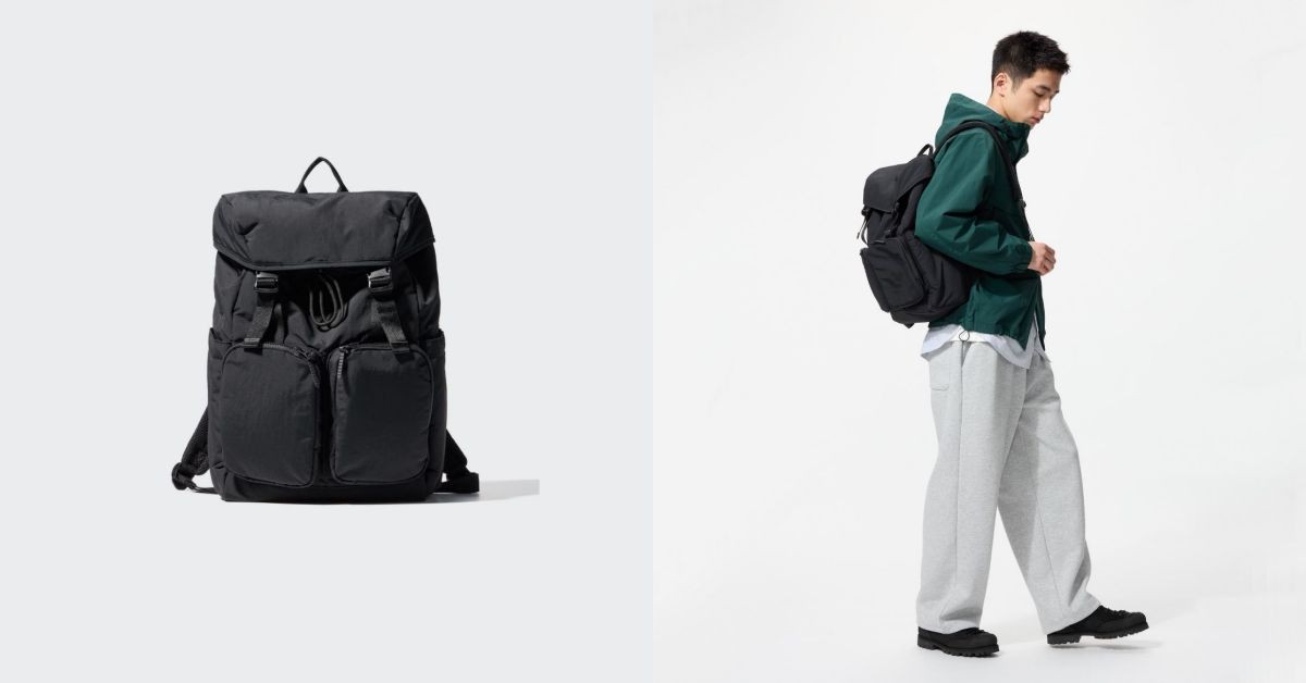 Uniqlo 也在大包的設計上，做出合適的更新。這款多口袋後背包，長 47 公分、寬 28.5 公分、深 14 公分，在柔軟與強硬的材質之間，取得剛剛好的平衡點