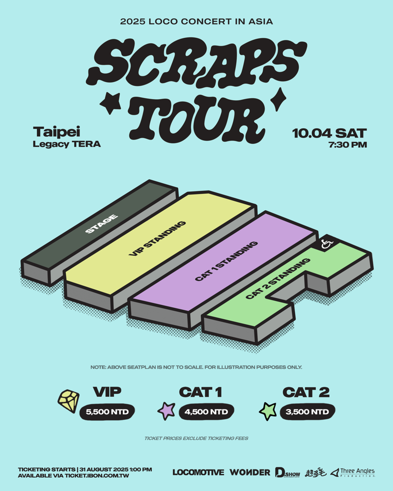 Loco這次演唱會將以第三張專輯《SCRAPS》 為核心,明(31日)下午開賣。 (D-SHOW提供)