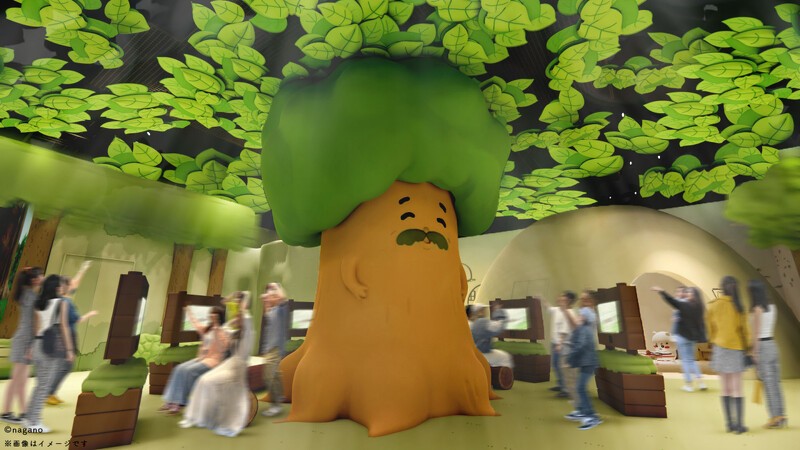 吉伊卡哇樂園的巨樹爺爺區,在故事中,巨樹爺爺是一棵慈祥的老樹,會給主角們一些生活上的建議,巨樹旁還有休息用的長椅,方便你邊坐邊欣賞整座樂園的療癒氛圍。