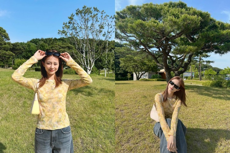 TWICE周子瑜以一條深灰色牛仔褲，演繹休閒與質感兼具的夏日穿搭。