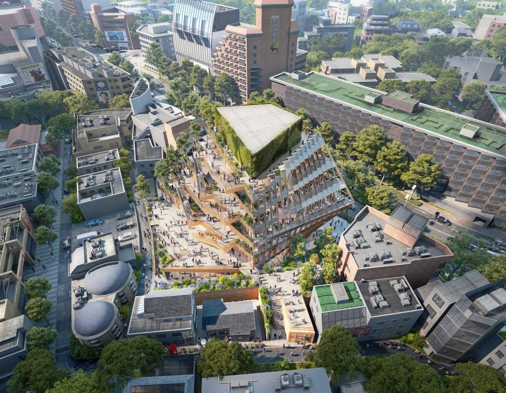 作為義大利奢侈品牌 Prada 的御用建築團隊,OMA 擅長透過設計賦予建築更多文化層次。原宿 Quest 另一側的立面則採用階梯式量體堆疊,向原宿方向延展成多個露台,為各類活動提供開放空間。除了種植綠意植栽,也透過階梯式垂直動線,引導人群進入建築之中,並在二樓打造開放式的活動廣場,與鄰近社區展開另一種對話。