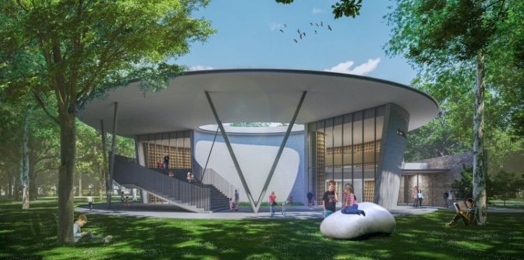 普立茲克建築獎得主、日本建築大師安藤忠雄於 2020 年在大阪打造的「童書森林 中之島」成為代表作,將森林轉譯於圖書館空間中,讓孩子從小就愛上閱讀。如今,安藤忠雄也將「童書森林」兒童圖書館帶到台灣,選址於秋紅谷公園用地,透過橢圓型建築量體,將周遭綠意與植栽呼應其中,期許世人重新意識到紙本書的意義,預計 2026 年完工。