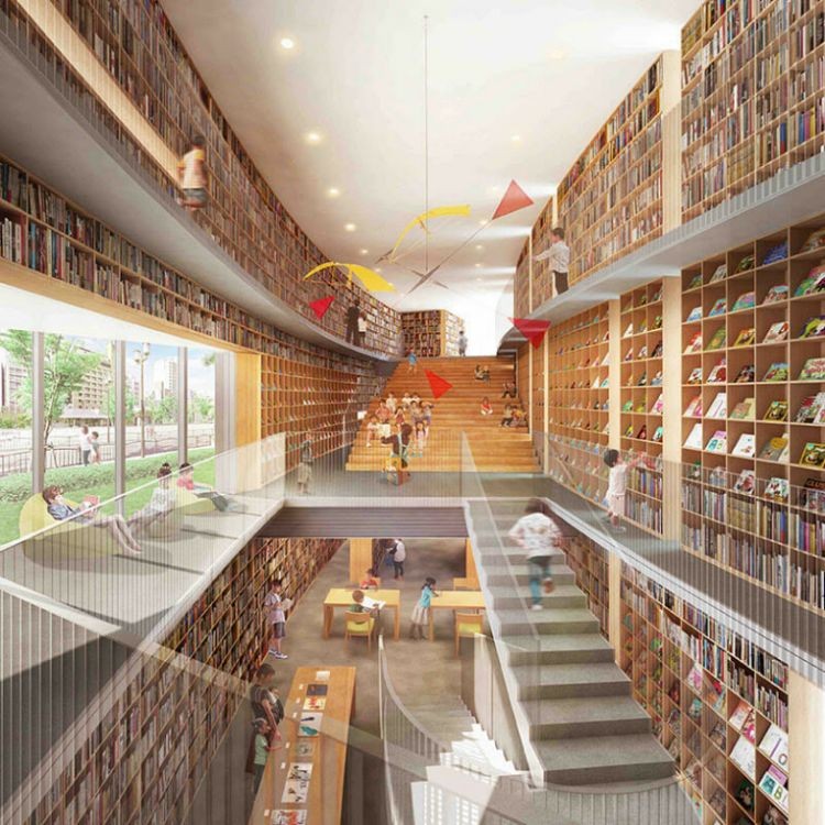 普立茲克建築獎得主、日本建築大師安藤忠雄於 2020 年在大阪打造的「童書森林 中之島」成為代表作,將森林轉譯於圖書館空間中,讓孩子從小就愛上閱讀。如今,安藤忠雄也將「童書森林」兒童圖書館帶到台灣,選址於秋紅谷公園用地,透過橢圓型建築量體,將周遭綠意與植栽呼應其中,期許世人重新意識到紙本書的意義,預計 2026 年完工。