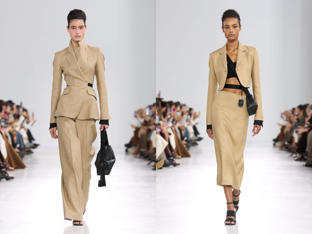 僅次於大衣，Max Mara 的套裝是品牌標誌性的單品。在本季設計師打破常規，用不對稱的門襟、截短的外套設計，呈現出套裝不同的可能性