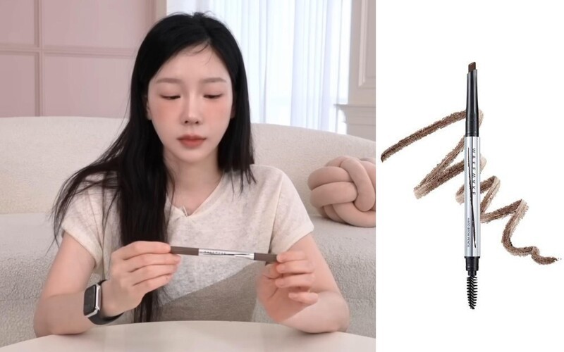 翻攝 YouTube @taeyeonofficial 탱코덕 EP.01/ WakeMake 自然斜角筆頭雙頭眉筆,NT360