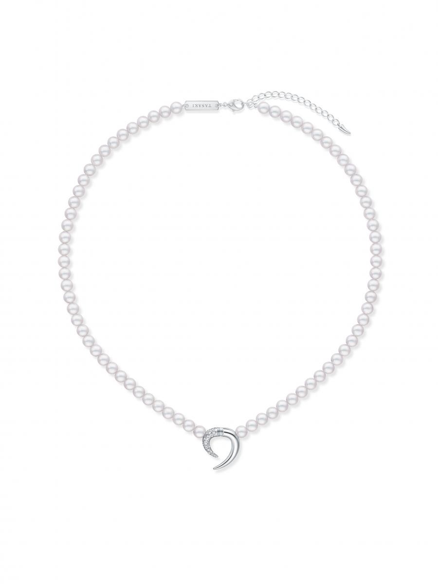 TASAKI danger horn plus diamonds pave 阿古屋珍珠與18K白金鑽石項鍊，價格 NTD 349,000。