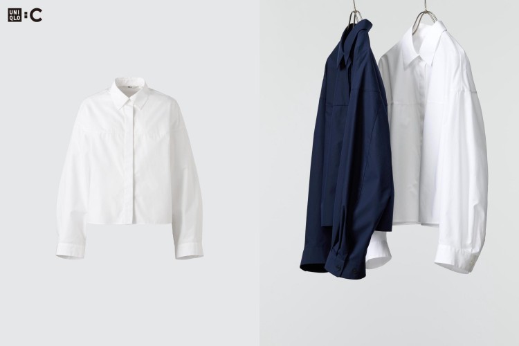 Uniqlo C系列以極簡線條與俐落輪廓著稱，這款棉質短版襯衫採用挺拔府綢面料，觸感輕盈卻不失結構，短版剪裁自然修飾腰線，顯瘦之外還能展現俐落比例。