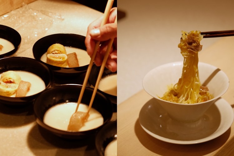 「焗烤番茄×大閘蟹×鱈白子」酸香的番茄、甘潤的白子、鹹香的蟹膏與帕瑪森起司交錯焗烤,每一層香氣都恰到好處地停留,柔軟而不失重量。