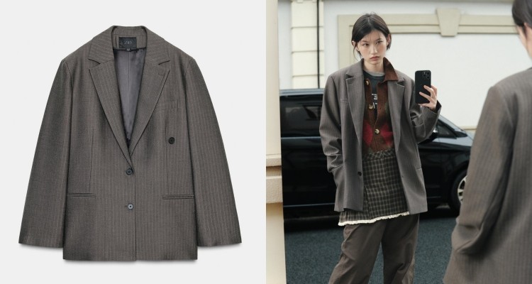 Zara這件細條紋Oversize排釦西裝外套,可說是完美結合了經典英倫與現代感。細膩的條紋設計,不僅為整體增添低調的質感與層次感,還能有效修飾身形、拉長比例,讓人看起來更纖瘦。