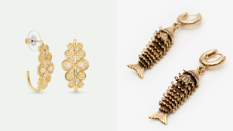Les Néréides 愛樂而生-花絲皇冠耳環 NT$6,300、ISABEL MARANT RIVER金色耳環 NT$9,800
