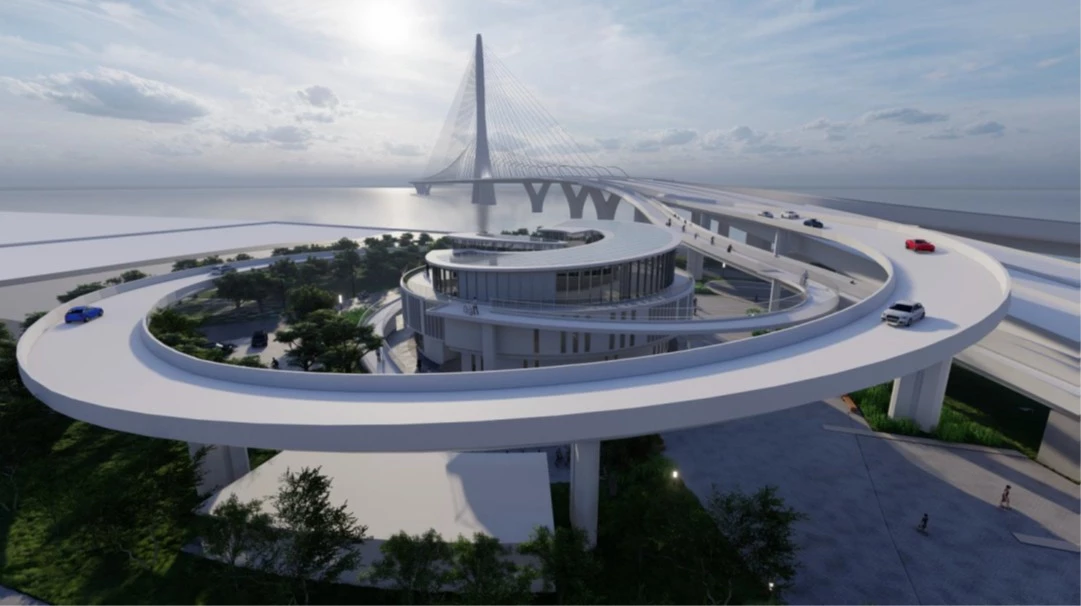 隨著淡江大橋即將正式通車，新北市再添一處結合建築美學、城市景觀與慢活動線的新亮點。位於淡江大橋一側的「管理中心」，不僅肩負橋梁監控與維運功能，更以免費開放的公共空間姿態，成為欣賞淡水河日落、漫步休憩與串連自行車道的重要據點。