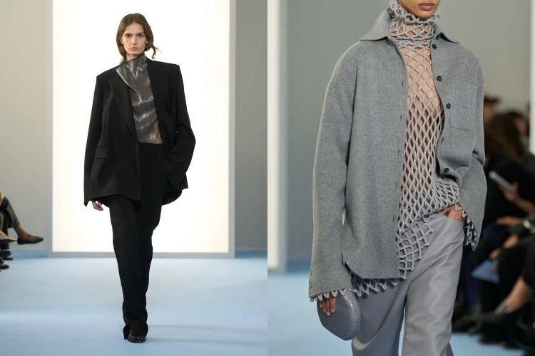 Sportmax最擅長的 doublé雙面呢依舊是系列骨架,差別在於:它不再只是高級面料的展示,而被成為結構實驗重要的一環,尤其集中在「領口」,各種立領、漏斗領、包覆式線條,把上半身的姿態直接定型。doublé成為形狀的起點,而雕塑感領口是視覺記憶點,穿上去會有一種被衣服拉直背脊的感覺。