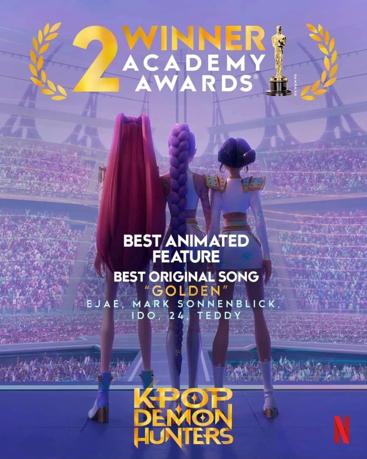 《K-pop 獵魔女團》不只在串流平台創下驚人觀看紀錄,更在國際獎項上屢創佳績。不只先後於金球獎、評論家選擇獎等主流影視獎項奪得最佳動畫電影與最佳歌曲,並在葛萊美獎獲得「Best Song Written for Visual Media」,在剛剛結束的第 98 屆奧斯卡金像獎中,電影一舉拿下「最佳動畫長片」與「最佳原創歌曲」。
