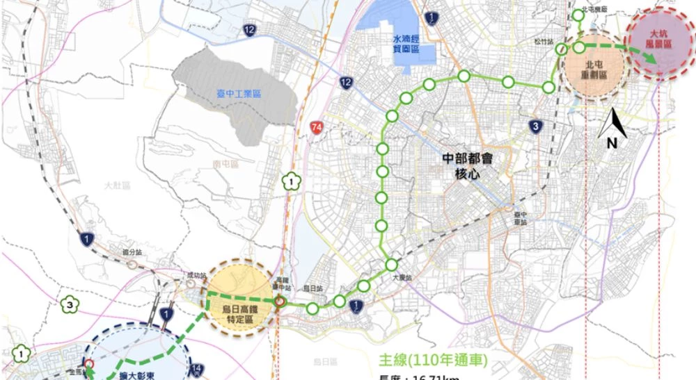 台中捷運「綠線延伸大坑」的一大亮點，在於可進一步串聯大坑風景區與屯區交通網絡。未來乘客可於 G1 大坑經補庫站轉乘屯區環狀線（紫線），串聯大里與太平，形成完整環狀路網。同時也可銜接捷運藍線延伸 B22 站（永義路與太平路口太平段）、捷運橘線 O20 站（大里區德芳南路與國光路口），以及捷運綠線大慶站（文心南路與建國南路口），大幅提升跨區移動效率。