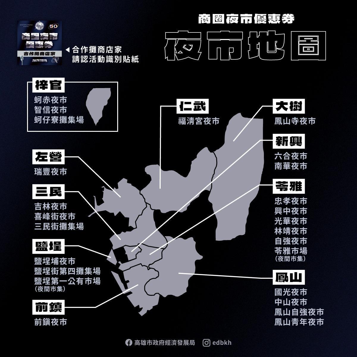 經發局規劃演唱會版的商圈夜市優惠券，力邀歌迷到高雄45處特色商圈及夜市消費或續攤。（高雄市政府提供）