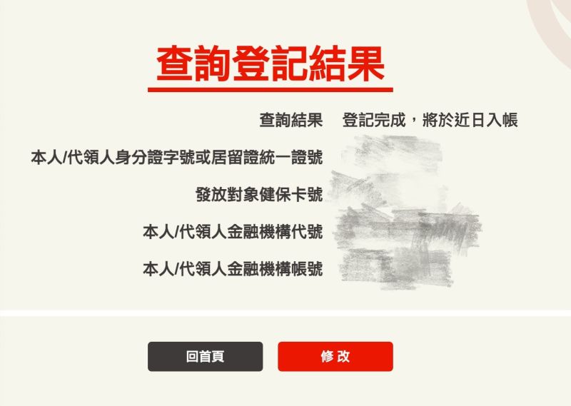 ▲6000元登記已經開放查詢，如果登記成功仍然可以修改入帳資料。（圖/記者張嘉哲翻攝）