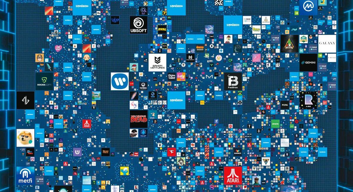 在《The Sandbox》中，每個方格都是一塊獨一無二的NFT土地，持有者可自由買賣；由於土地數量有限，吸引許多知名品牌及IP購入開發。（翻攝自The Sandbox）