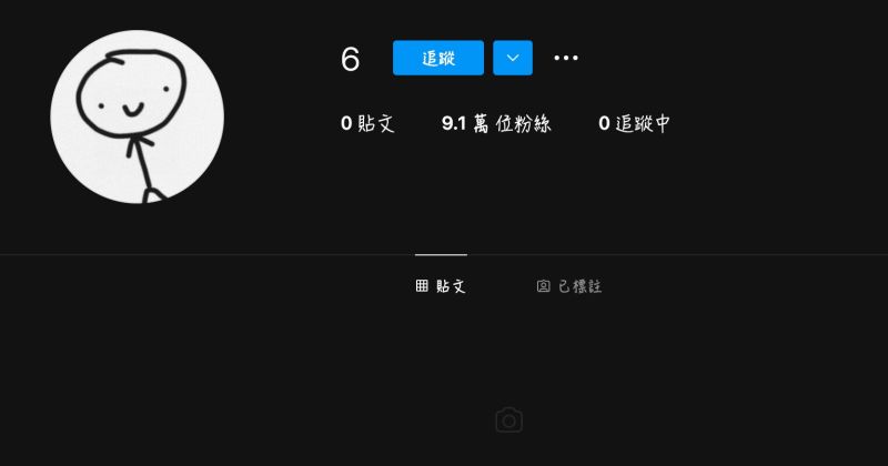 ▲IG一個為「6」的帳號追蹤者竟然高達9.1萬，而且沒有任何東西。（圖/翻攝IG）