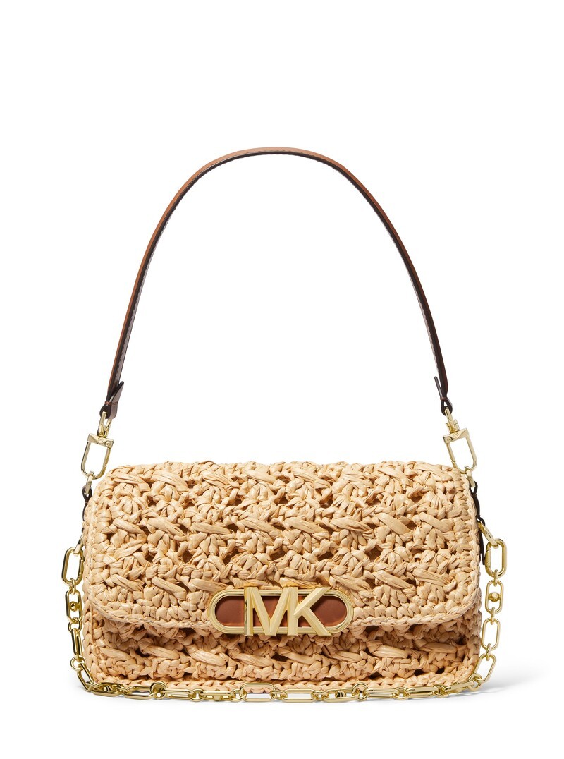 Michael Kors Parker米色草編金屬飾側背包，NT24,000。