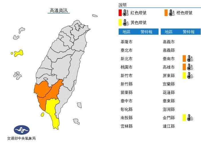 中央氣象局發布高溫特報。（中央氣象局提供）