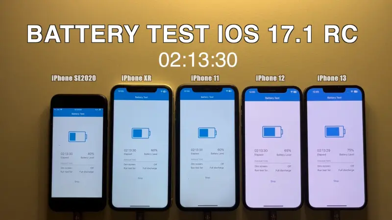 ▲YouTube頻道《iApplebytes》以iOS 17.1 RC版(準正式版)進行實測，結果除了XR、11續航力衰退之外，其餘舊iPhone的電池續航都有些許提升。（圖／《iApplebytes》）