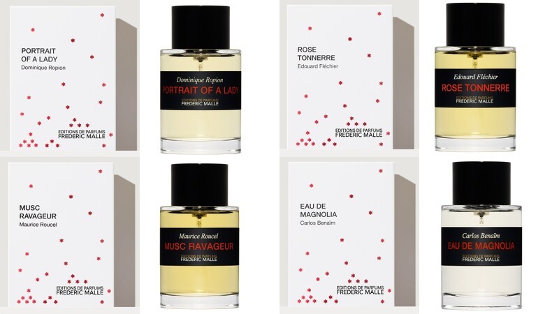 Editions De Parfums Frédéric Malle馥馬爾香氛出版社-聖誕限定款仕女肖像淡香精限定款100ml，NT12,500。夜色玫瑰香精限定款100ml，NT12,500。狂野麝香淡香精限定款100ml，NT10,300。木蘭沁夏香水限定款100ml，NT10,300